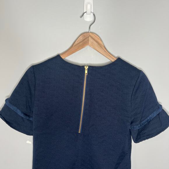 Marie Oliver Jillian Navy Blue Textured Fringe Detail Short Sleeve Dress XXS - Picture 9 of 16